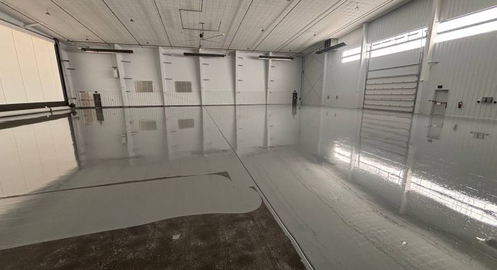 Industrial hangar floor coating installation at Perkins Hangar, Wright-Patterson Air Force Base